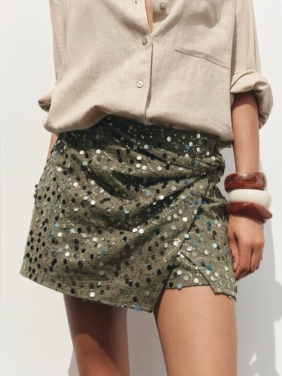 Zara Pants - Zara NWT | Green Sparkle Mini Skort